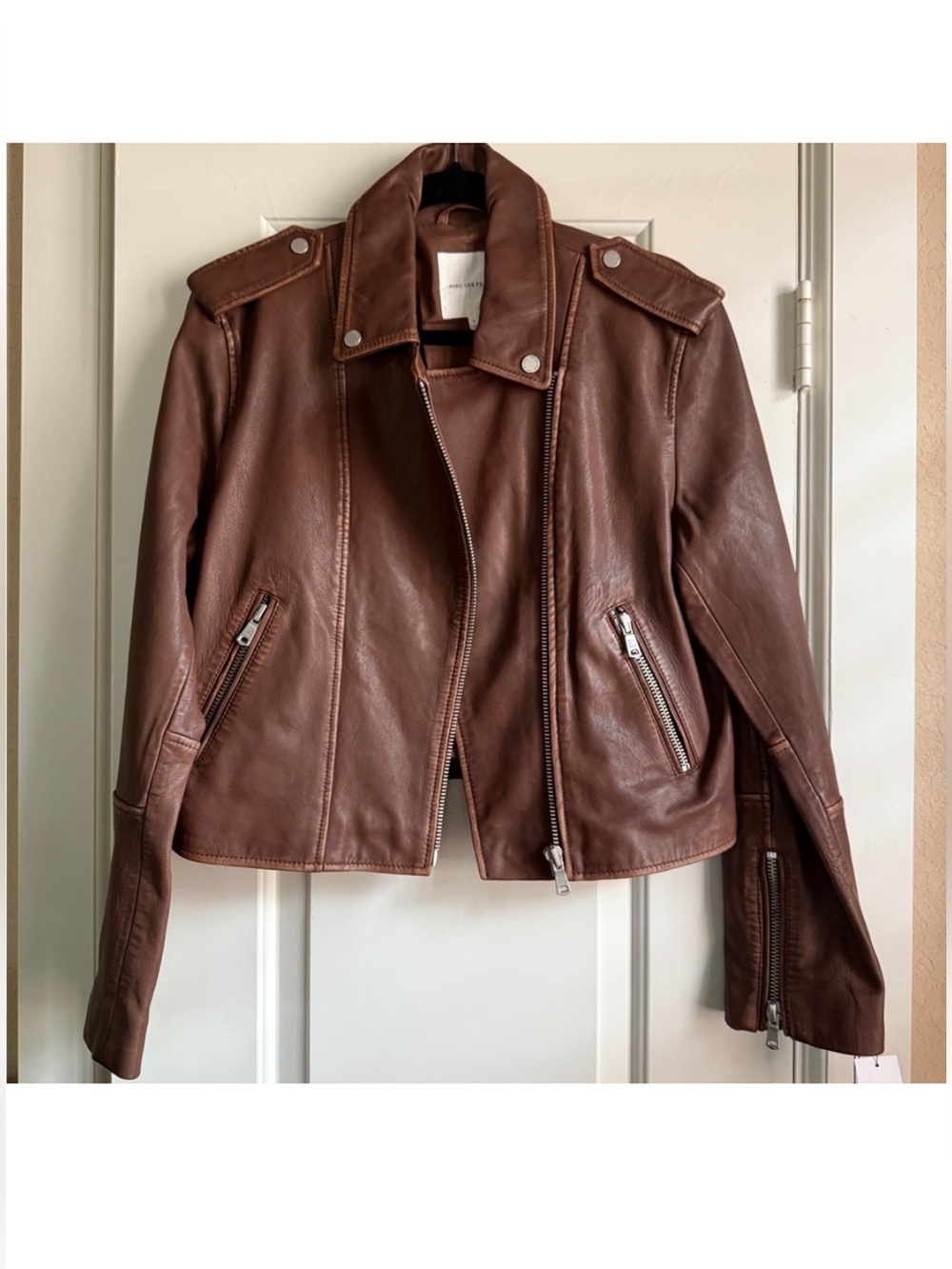 Avec Les Filles Chocolate Brown 100% Leather Jacket